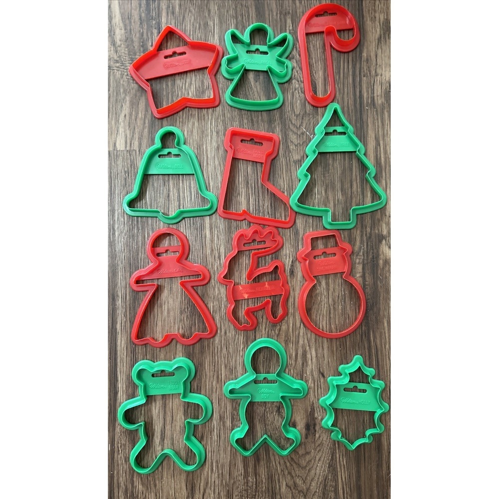 Lot of 12 Large Wilton Cookie Cutters Plastic Christmas Themed 5'' Tall Vintage